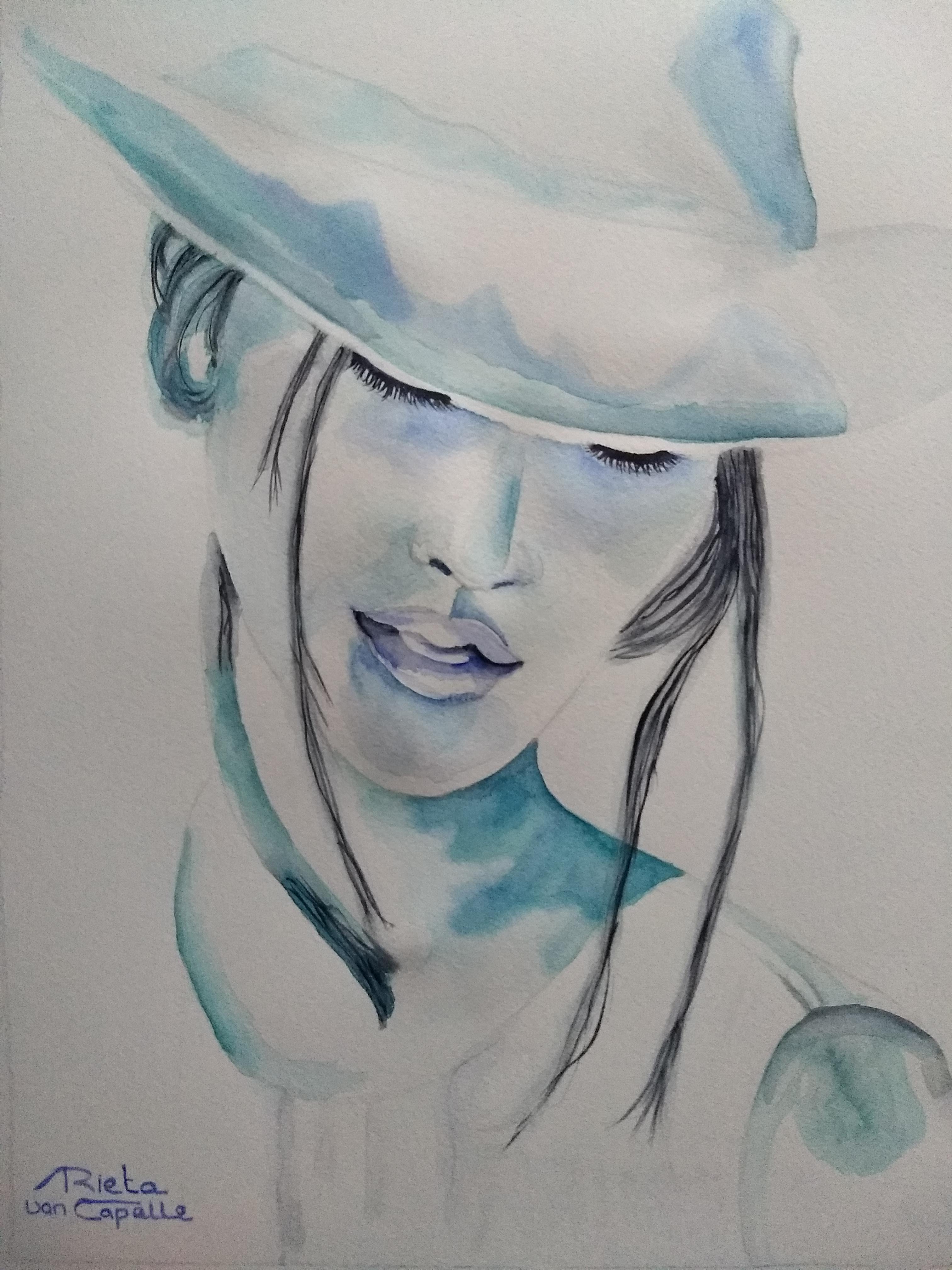 aquarel-vrouw-met-hoed
